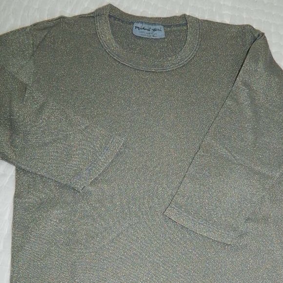 Michael Stars Green/Grey Metalic 3/4 Sleeve Top Med - Picture 2 of 9
